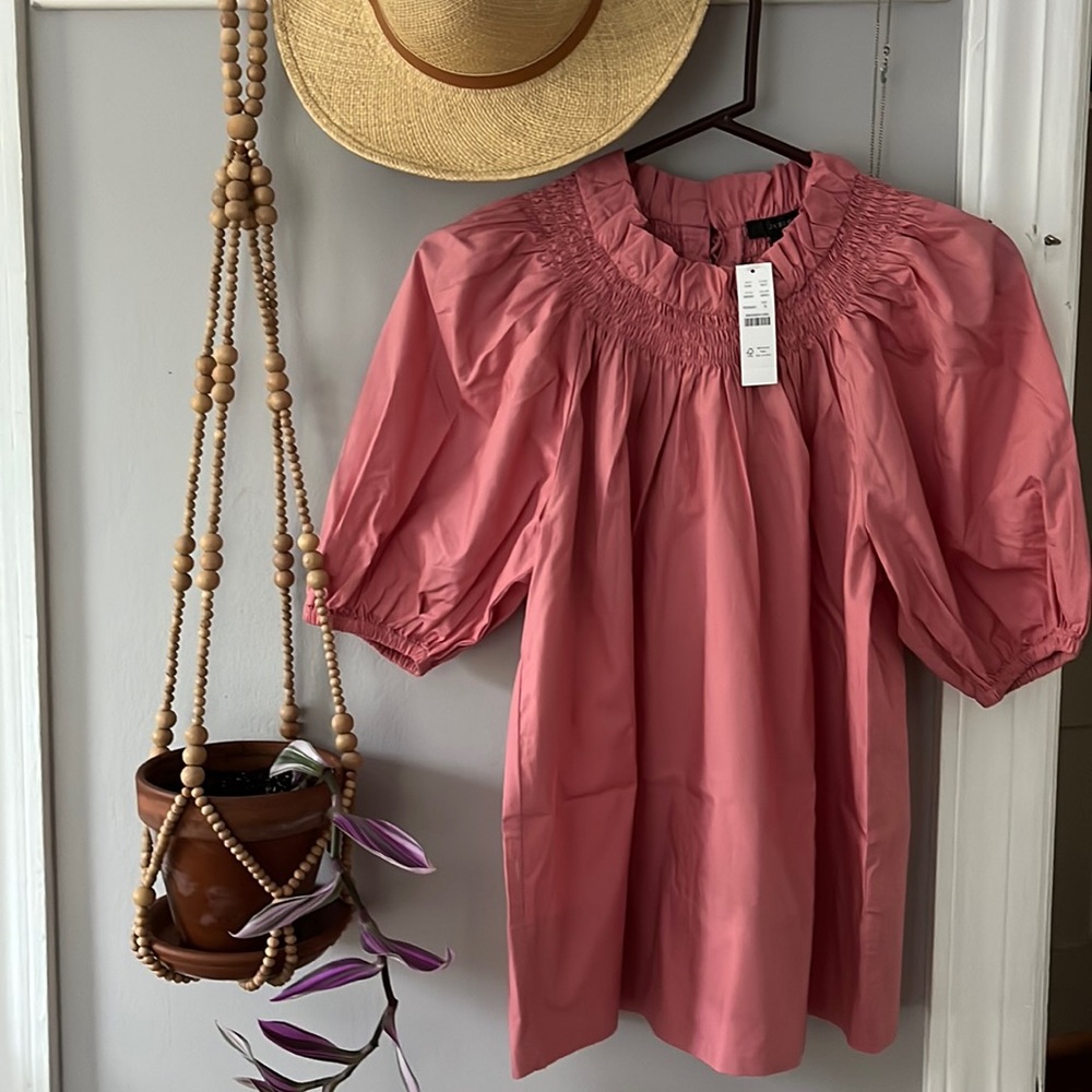 J. Crew smocked neck, puff-sleeve, cotton poplin top